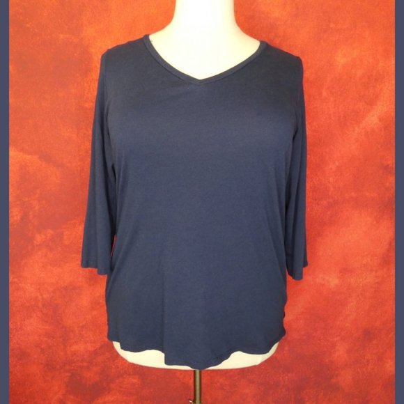 Navy Blue Westport Top Three Quarter Sleeves 2X - Picture 1 of 8